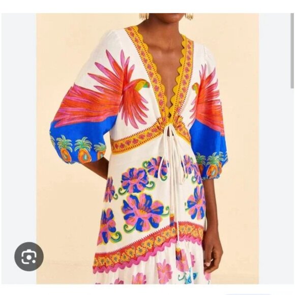 Farm Rio Off-White Vivid Garden Maxi Dress size L - Picture 2 of 11